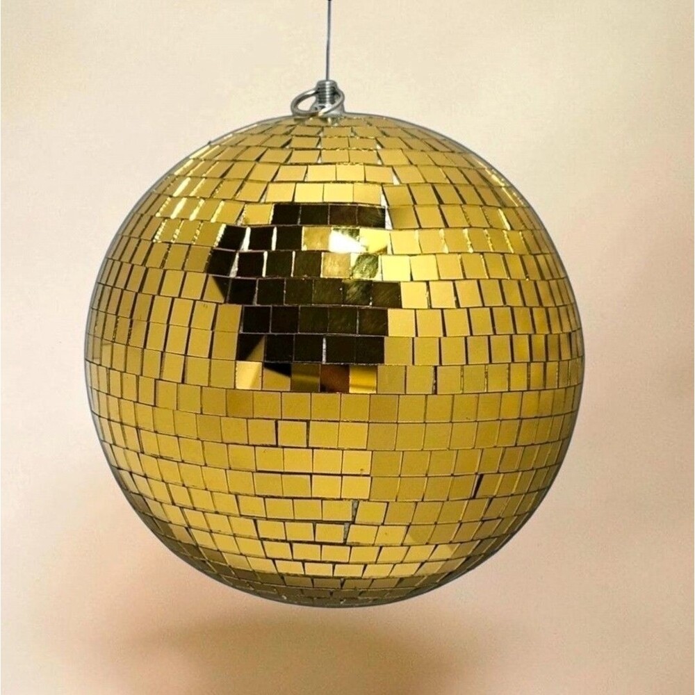 8" Gold Mirror Disco Ball DJ Party Dance Decor Sparkle Hanging Loop Glass Tiles